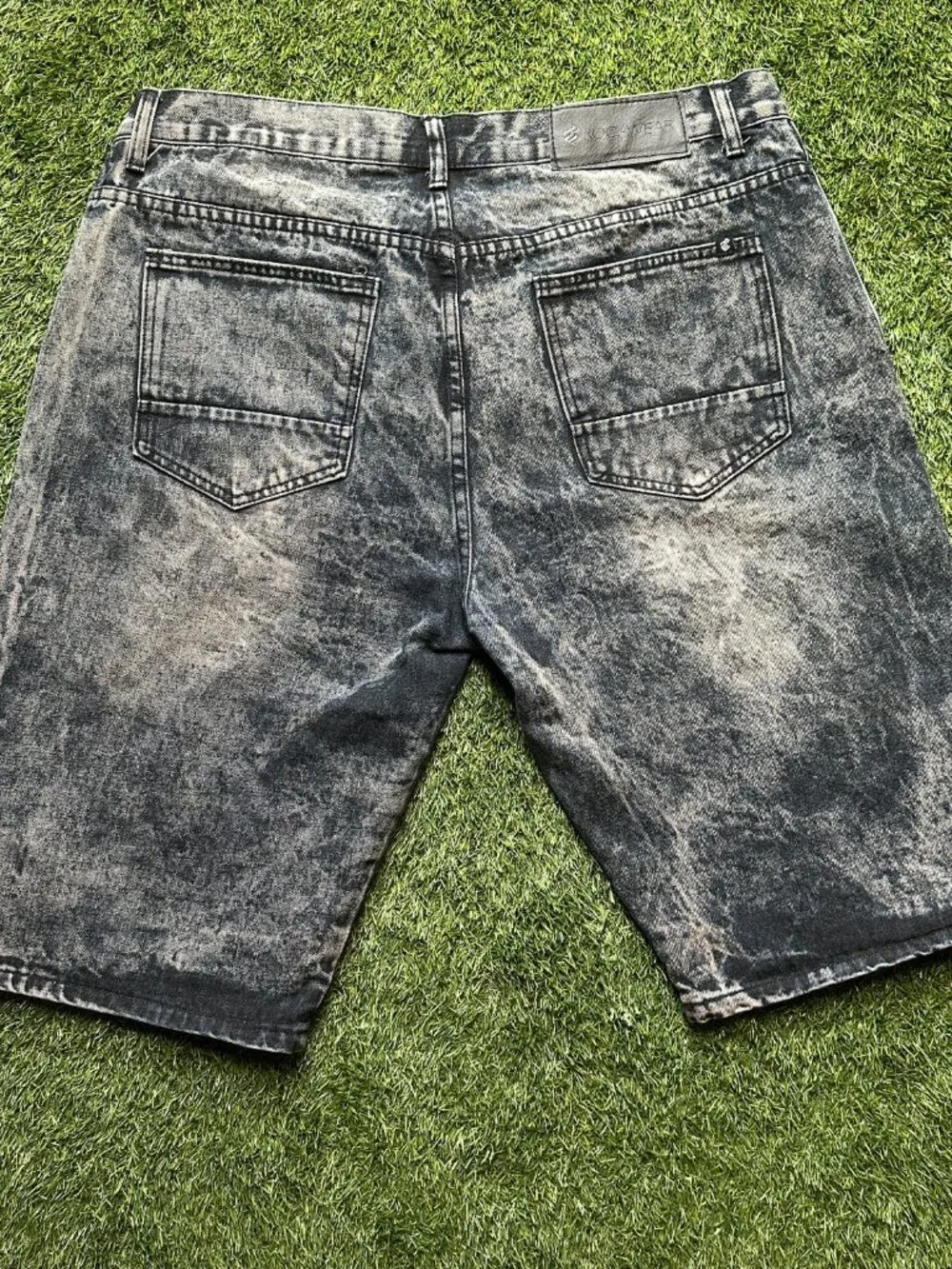 Vintage Rocawear Spellout Logo Side Tape Acid Wash Denim Shorts Black Men's W38